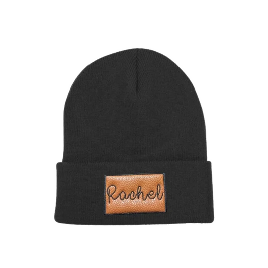 Leather Patch Beanie - Embroidery