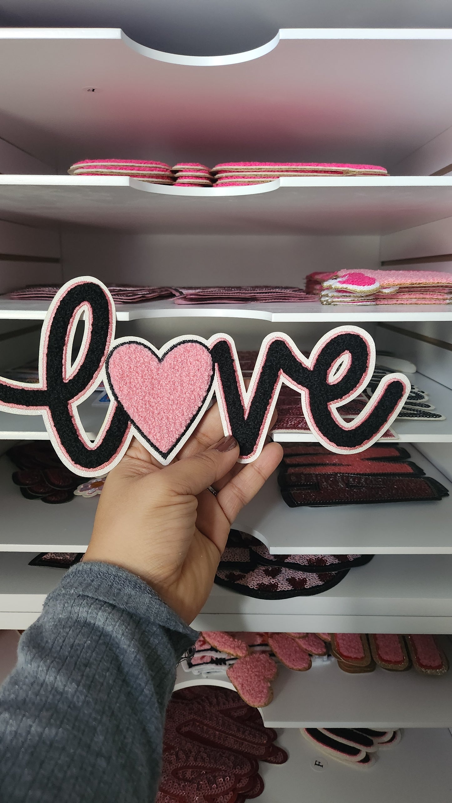 Pink and Black Love -Chenille Patch-(Only)