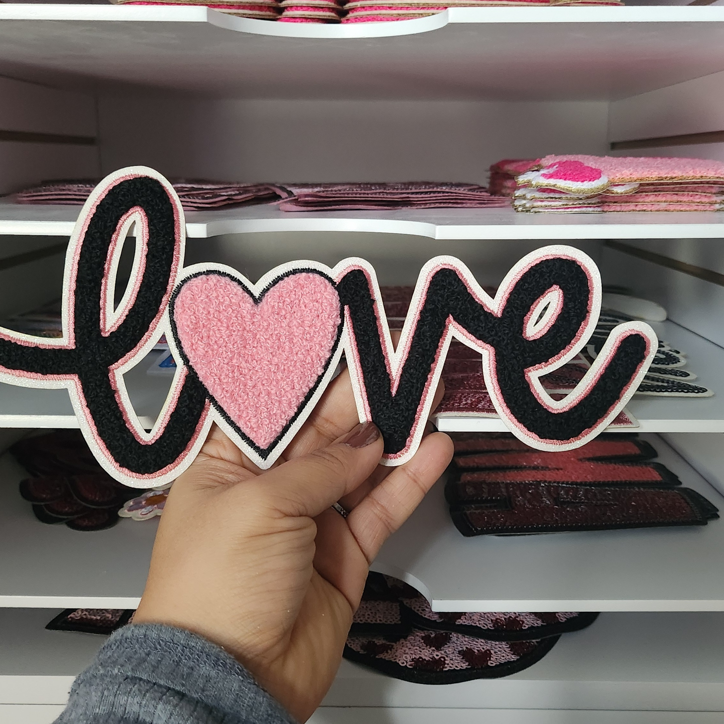 Pink and Black Love -Chenille Patch-(Only)