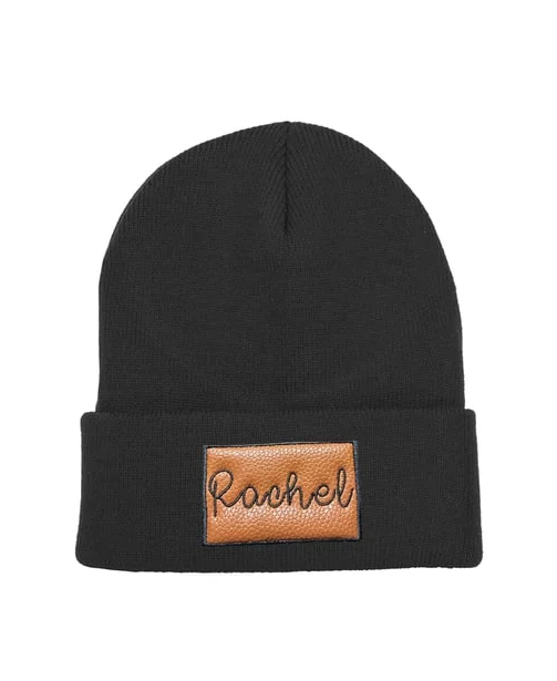 Leather Patch Beanie - Embroidery