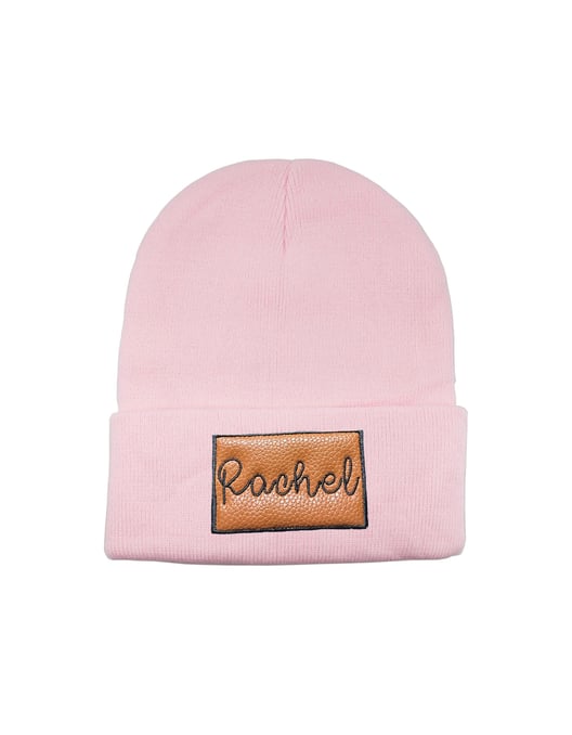 Leather Patch Beanie - Embroidery